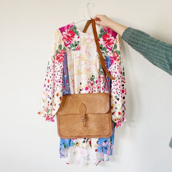 Large Vintage Leather Satchel Purse Shoulder Bag Oversized 70s Buckle Crossbody - Picture 10 of 10